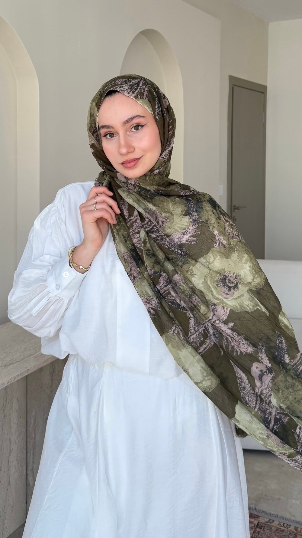 Flora Comfort Kraş Şal - Haki