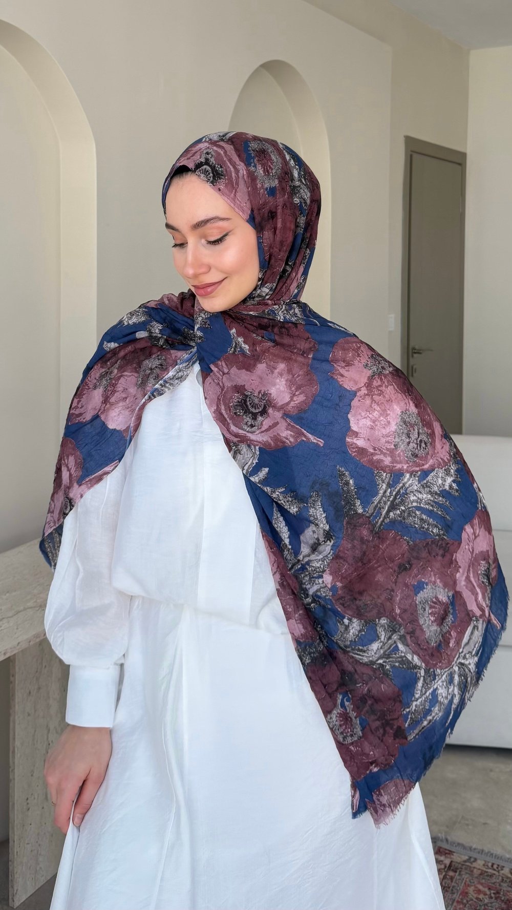 Flora Comfort Kraş Şal - Lacivert