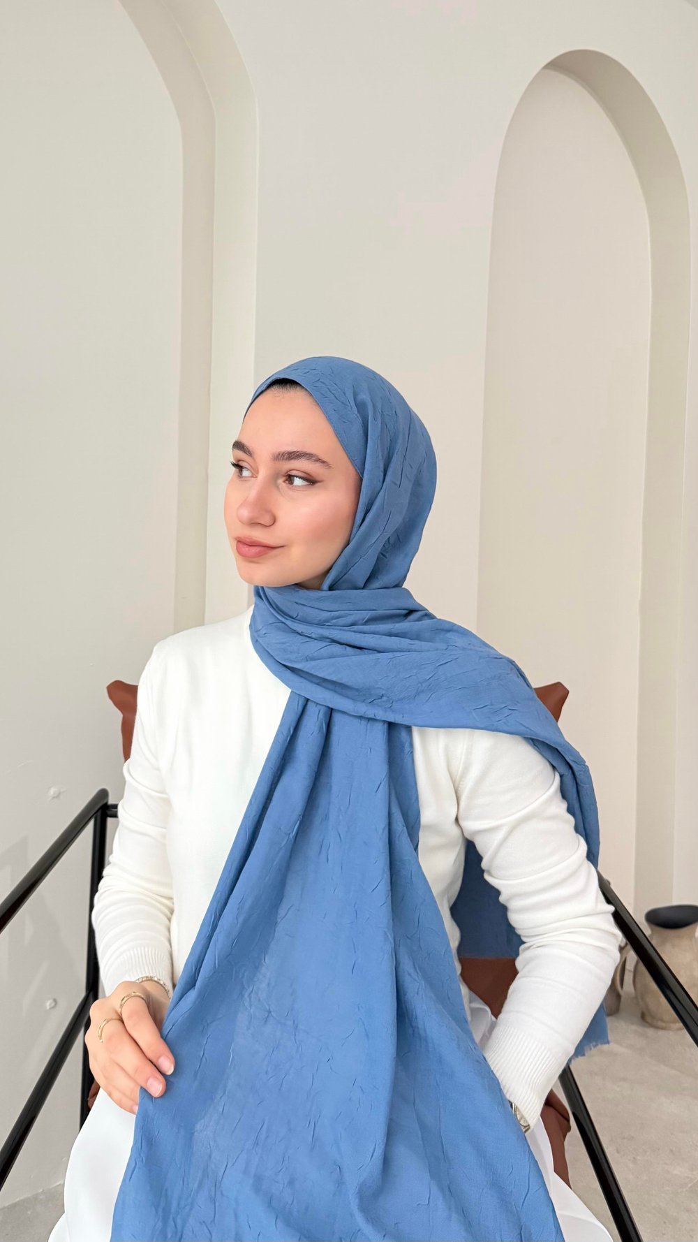 Leila Modal Pamuk Şal - Mavi