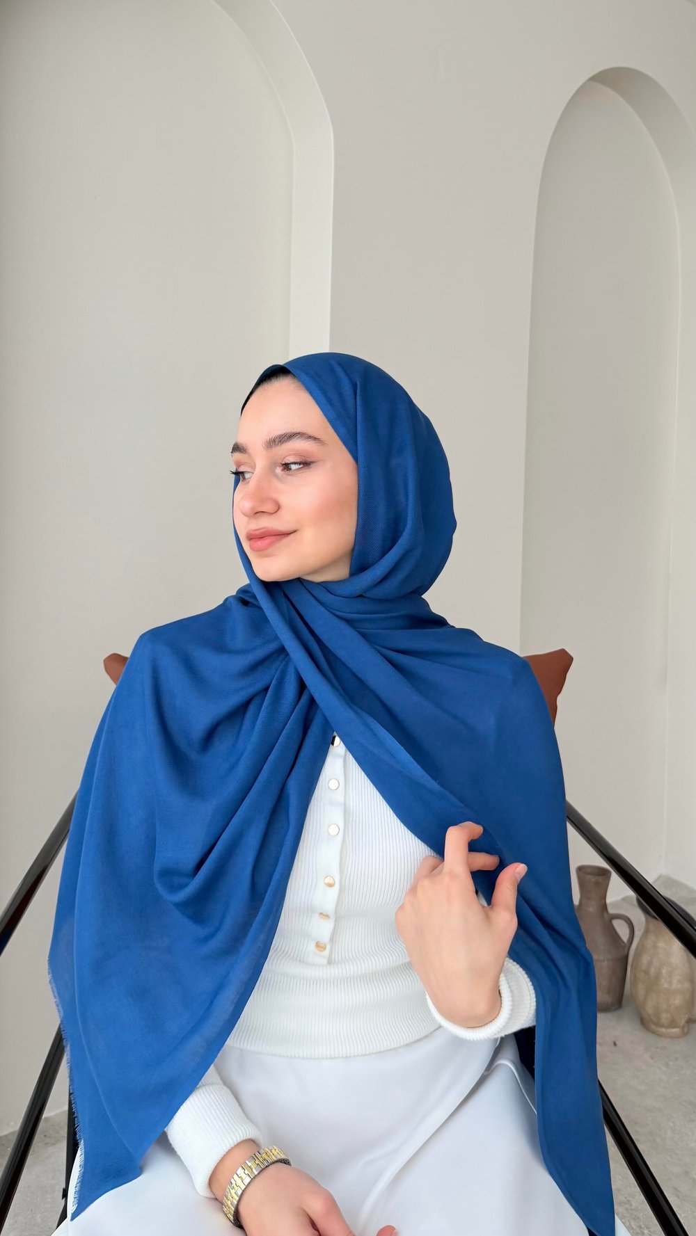 Lesa Kaşmir Viscon Şal - Açık Lacivert