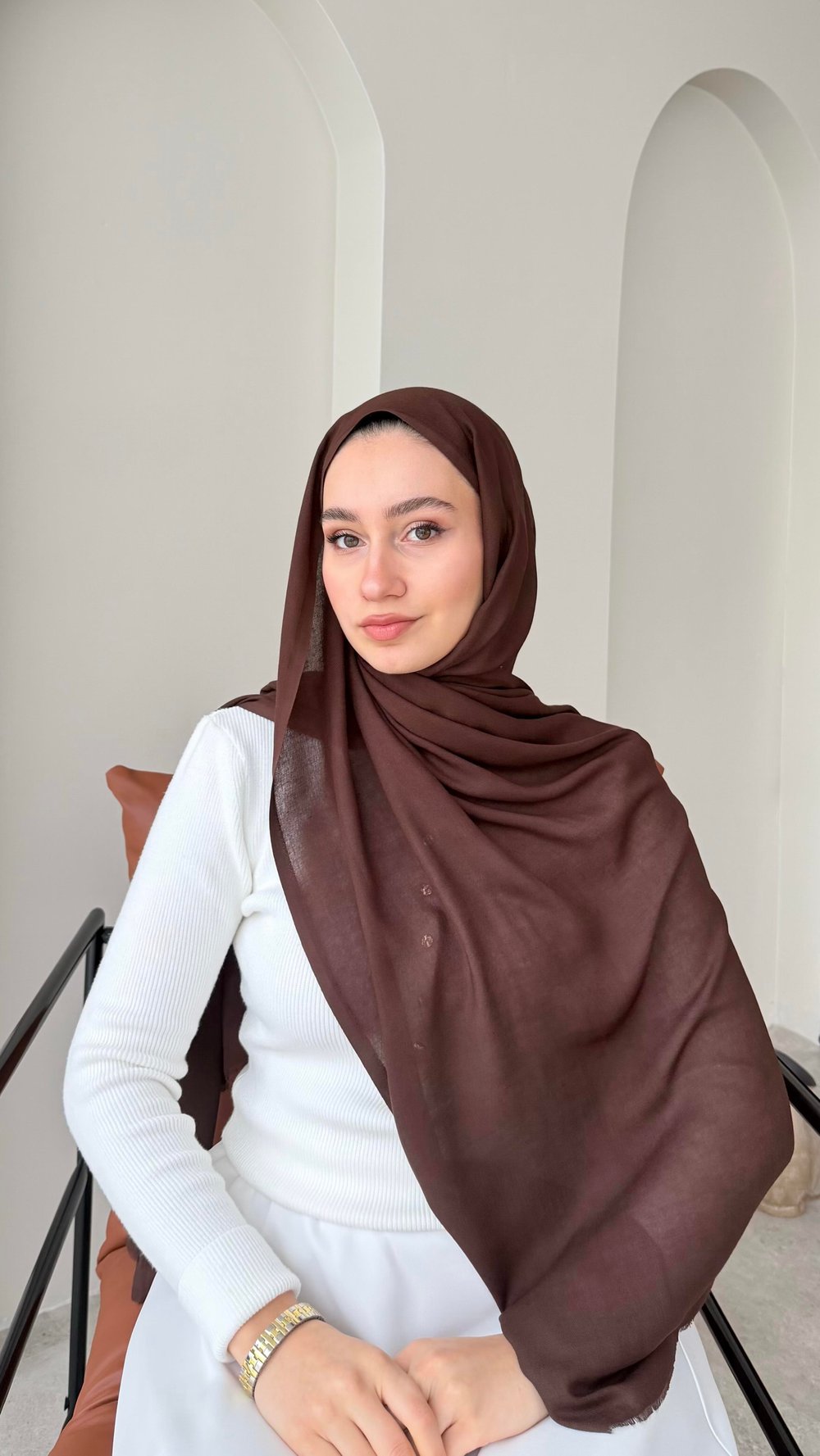 Lesa Kaşmir Viscon Şal - Koyu Kahve