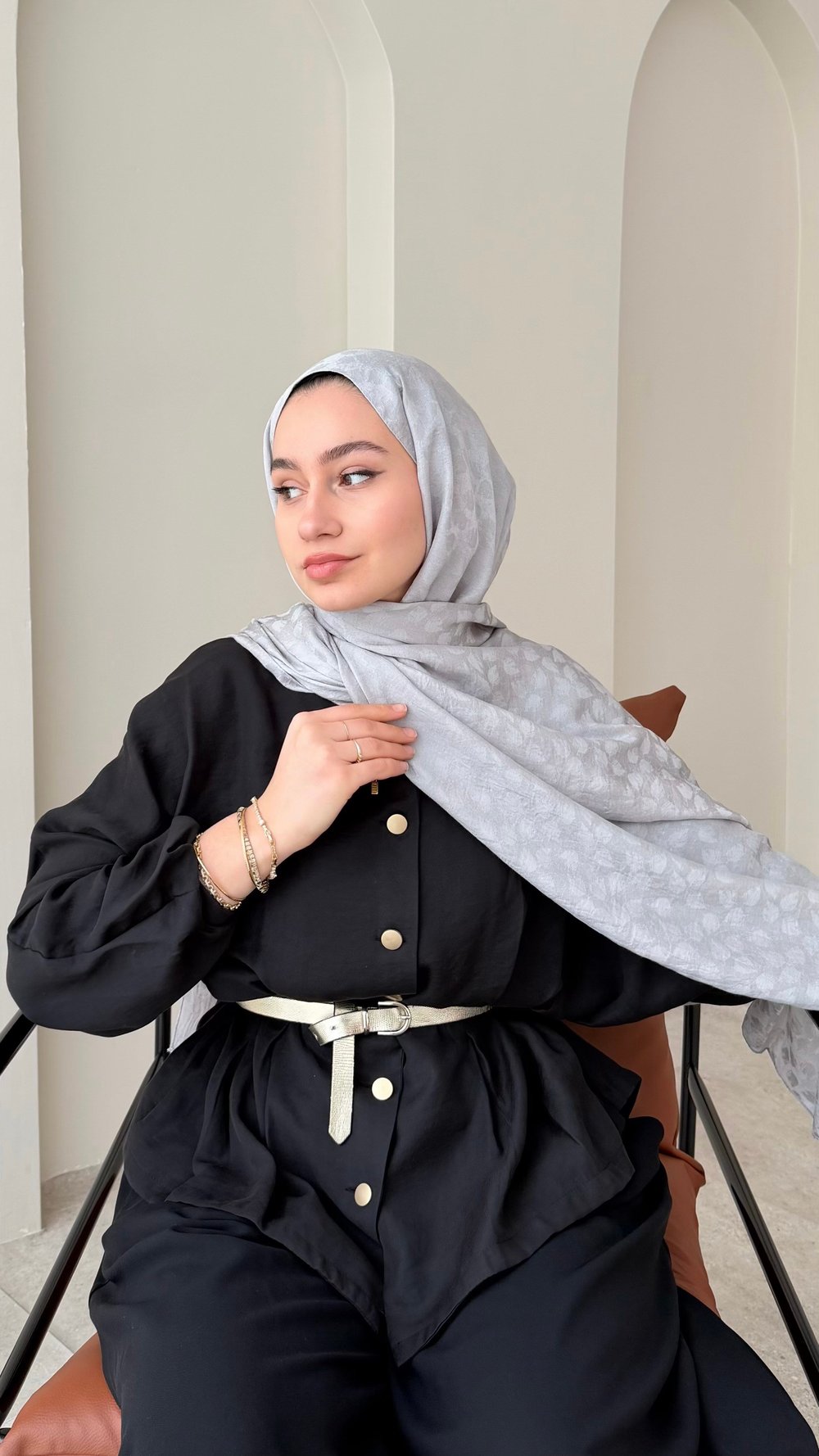 Liza İpeksi Pamuk Jakar Şal - Gümüş