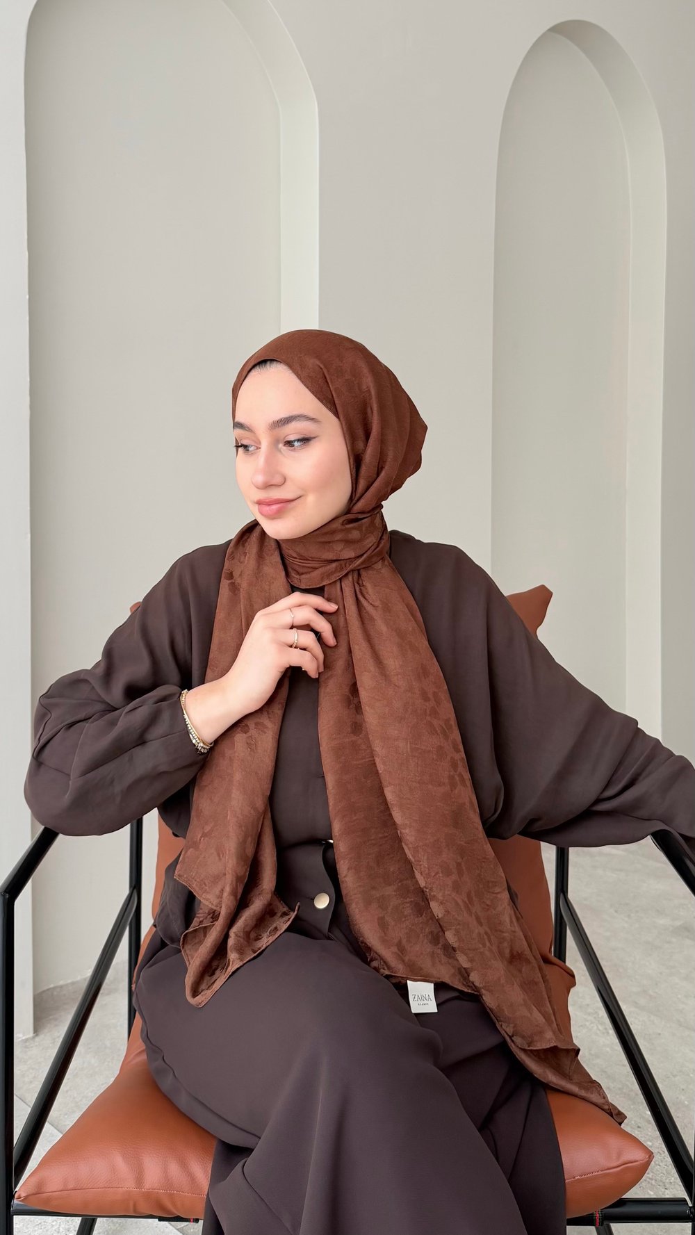 Liza İpeksi Pamuk Jakar Şal - Kahve
