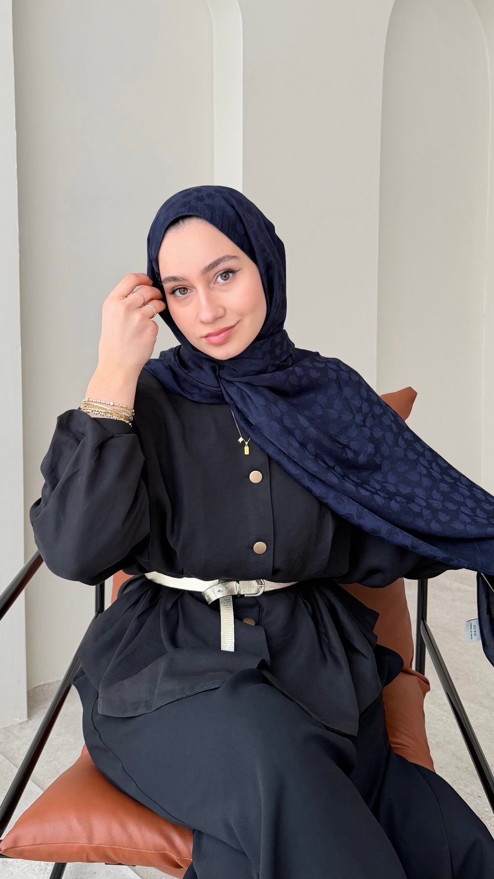 Liza İpeksi Pamuk Jakar Şal - Lacivert