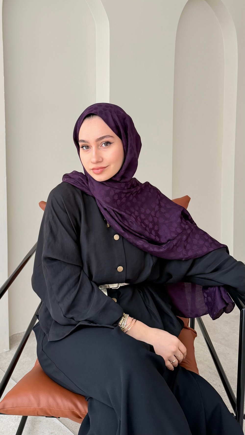 Liza İpeksi Pamuk Jakar Şal - Mor