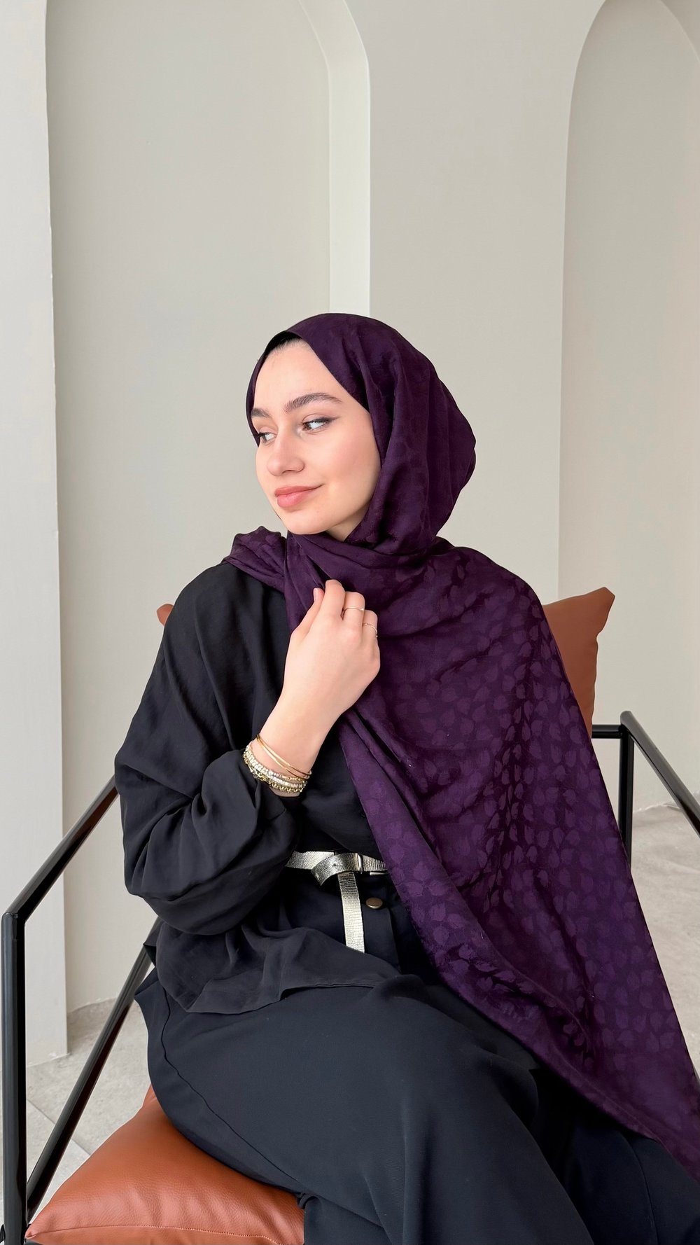 Liza İpeksi Pamuk Jakar Şal - Mor