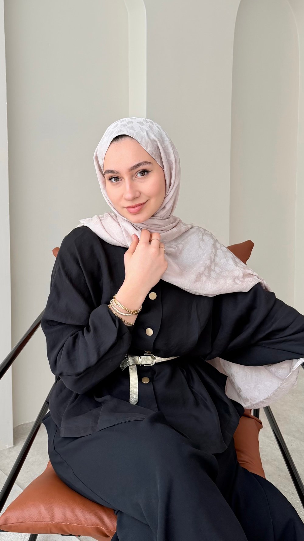 Liza İpeksi Pamuk Jakar Şal - Pudra