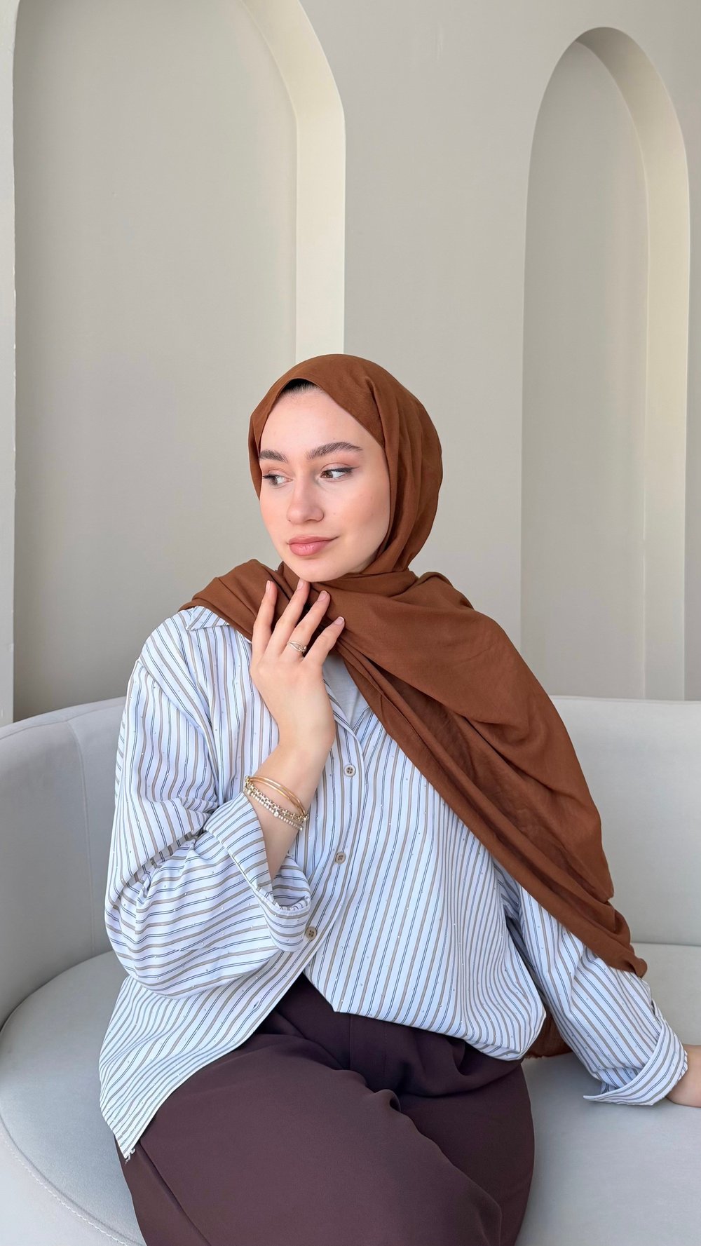 Lora Pamuk Şal - Kahve