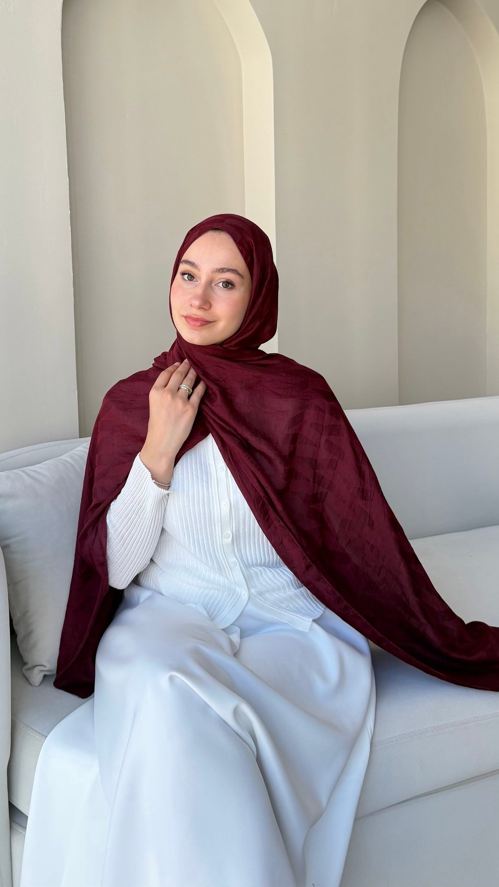 Lumin Lux Pamuk Jakar Şal - Bordo