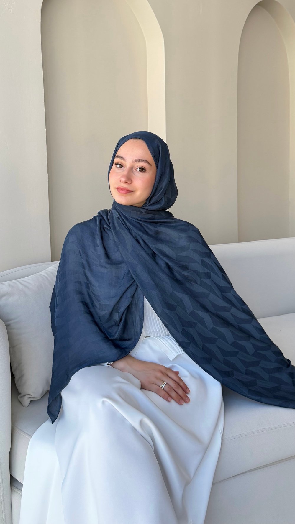 Lumin Lux Pamuk Jakar Şal - Denim