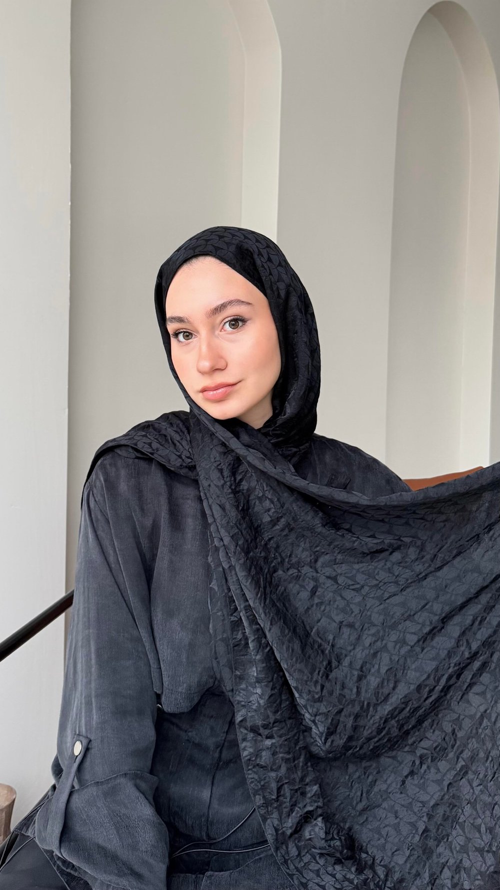 Macka İpeksi Pamuk Jakar Şal - Siyah