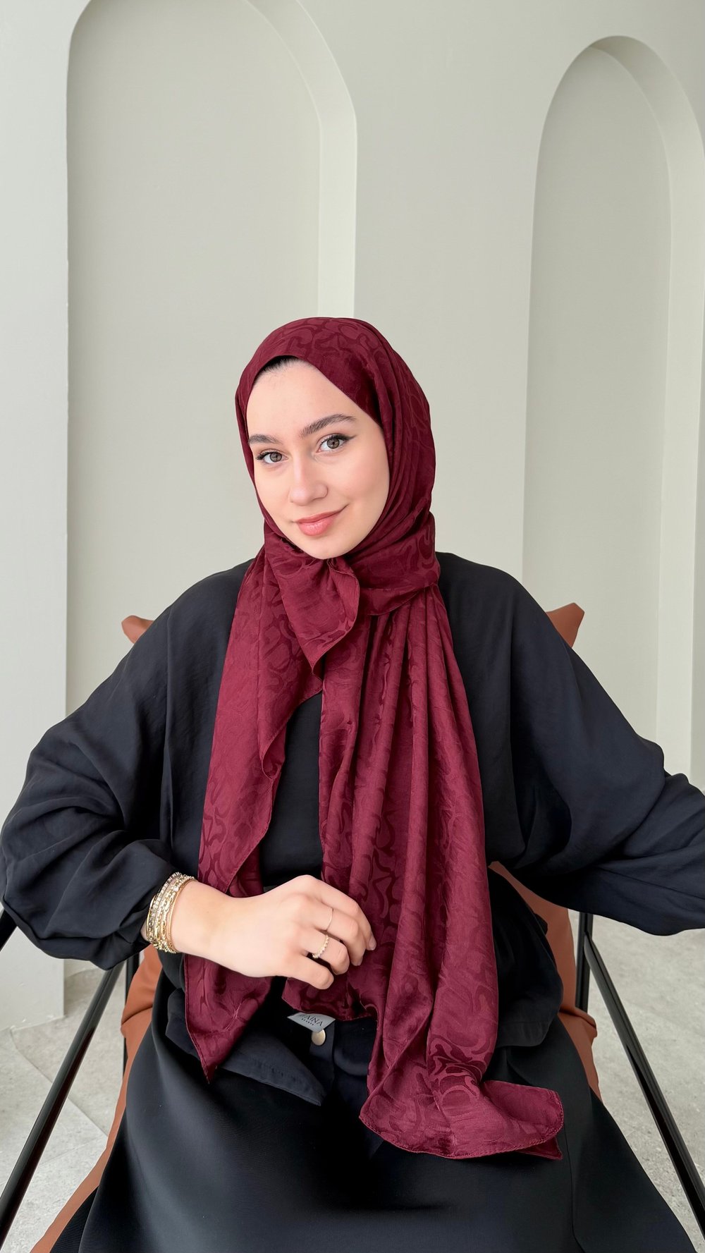 Mona İpeksi Pamuk Jakar Şal - Bordo