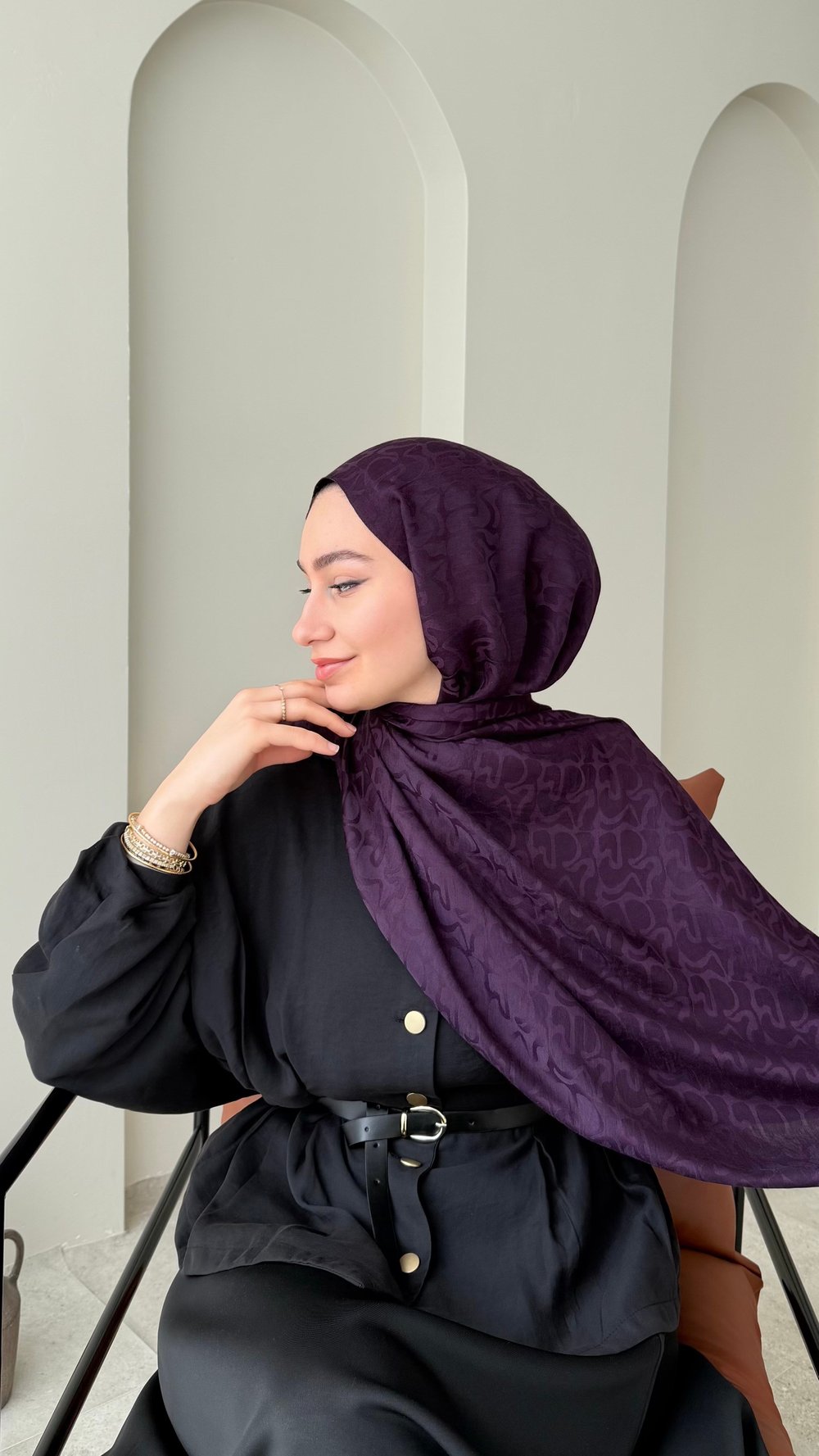 Mona İpeksi Pamuk Jakar Şal - Mor