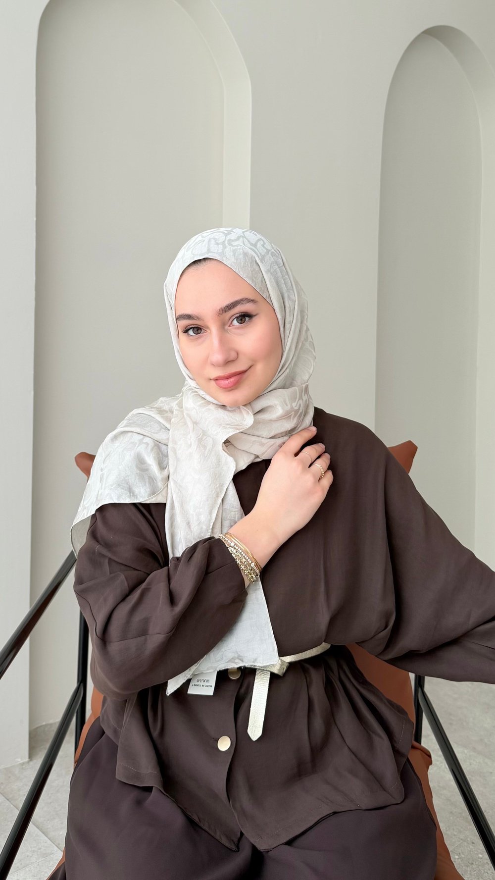 Mona İpeksi Pamuk Jakar Şal - Taş