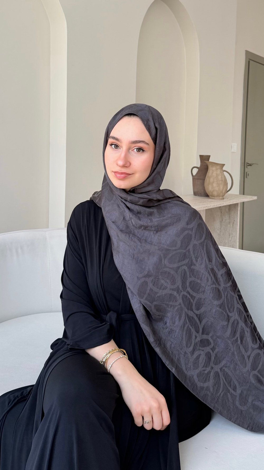 Melin İpeksi Pamuk Jakar Şal - Antrasit