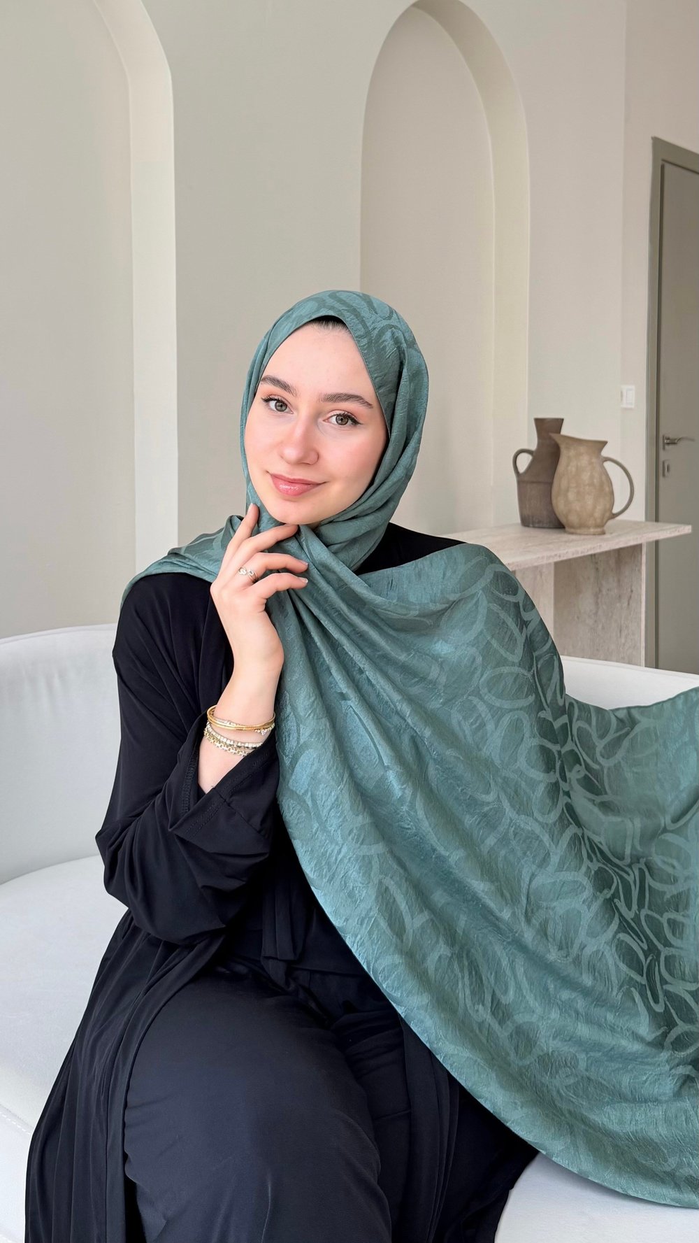 Melin İpeksi Pamuk Jakar Şal - Mint Yeşili