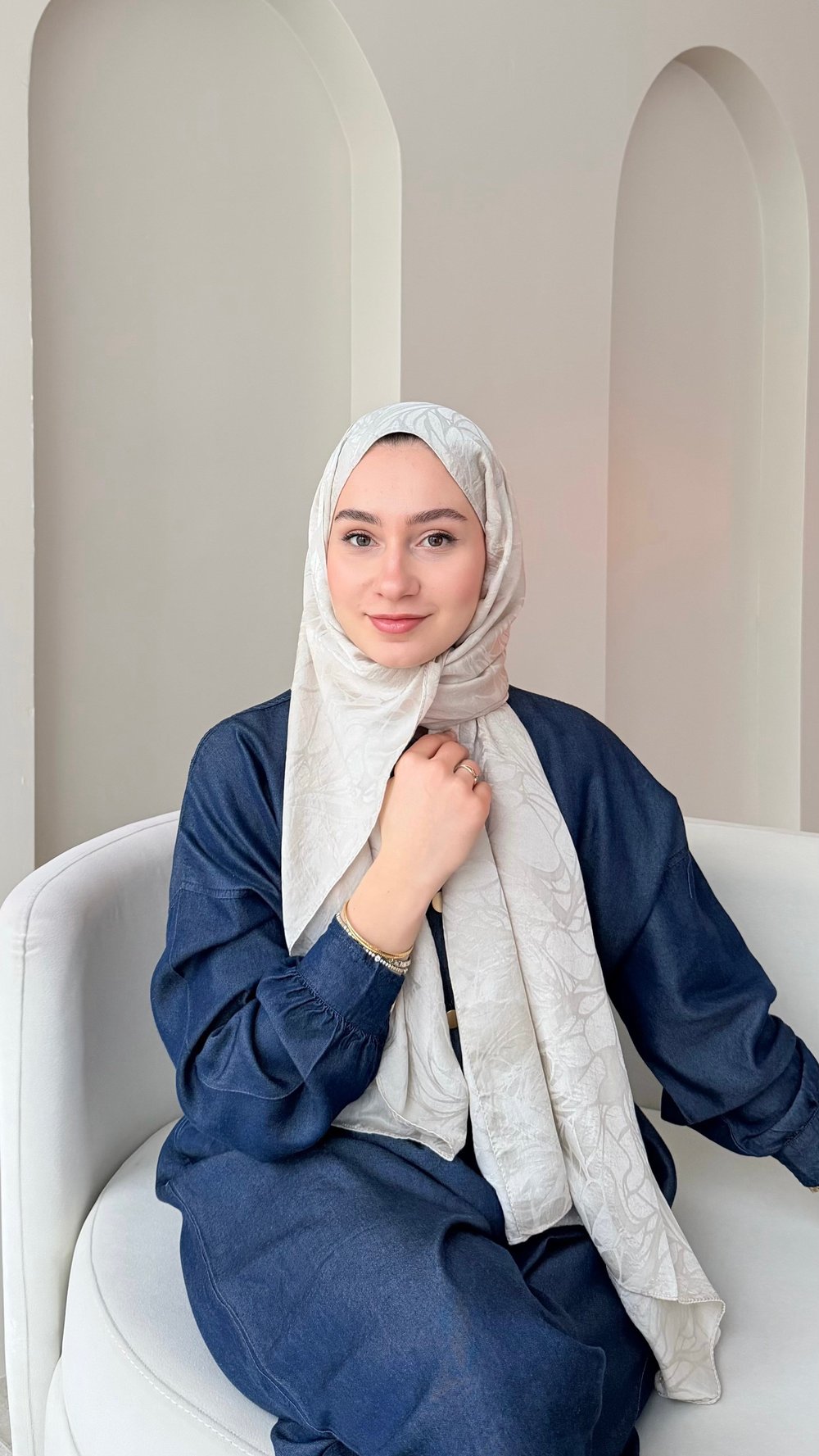 Moon Shine İpeksi Pamuk Jakar Şal - Taş