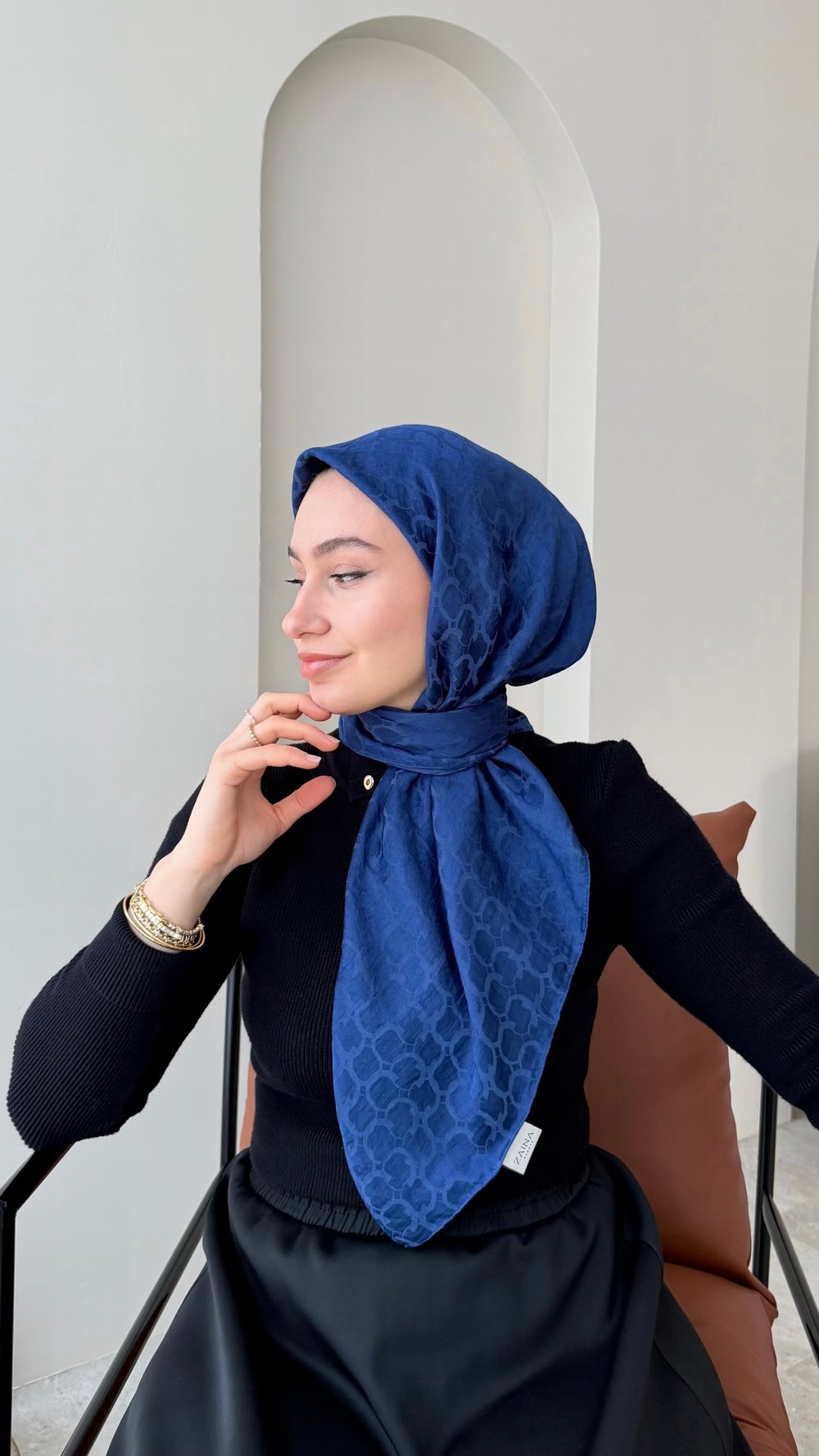 Parla Pamuk Jakar Eşarp - Açık Lacivert