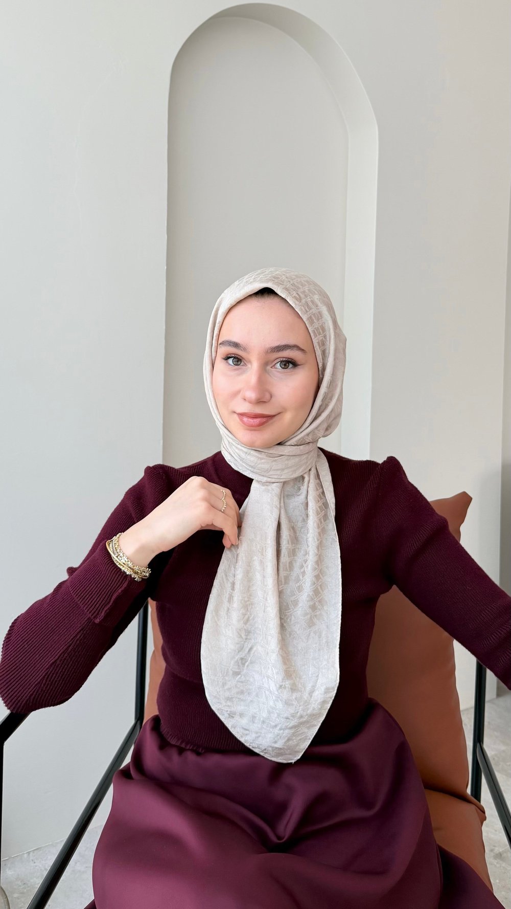 Parla Pamuk Jakar Eşarp - Koyu Bej