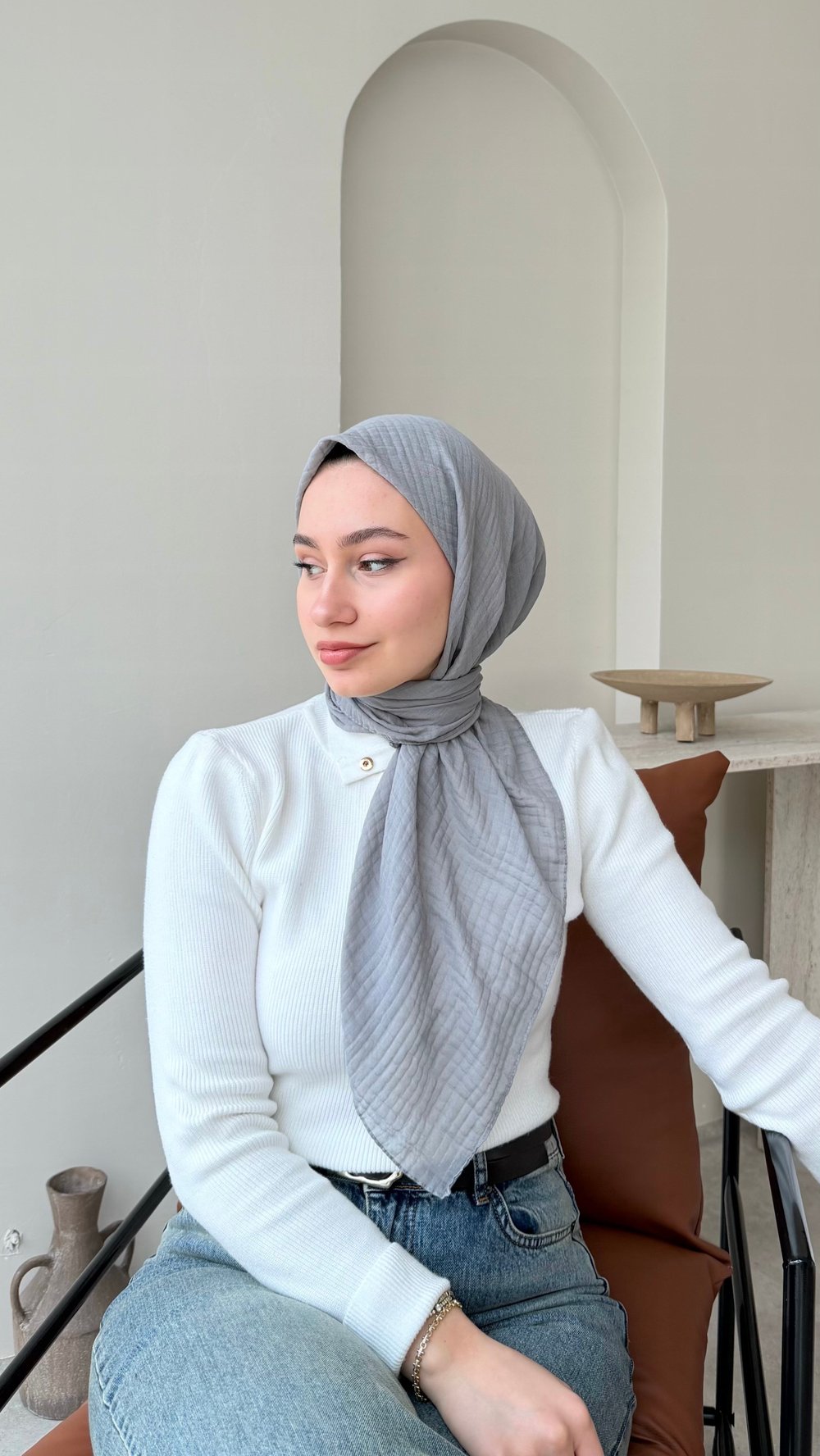 Perla Müslin Eşarp - Gri