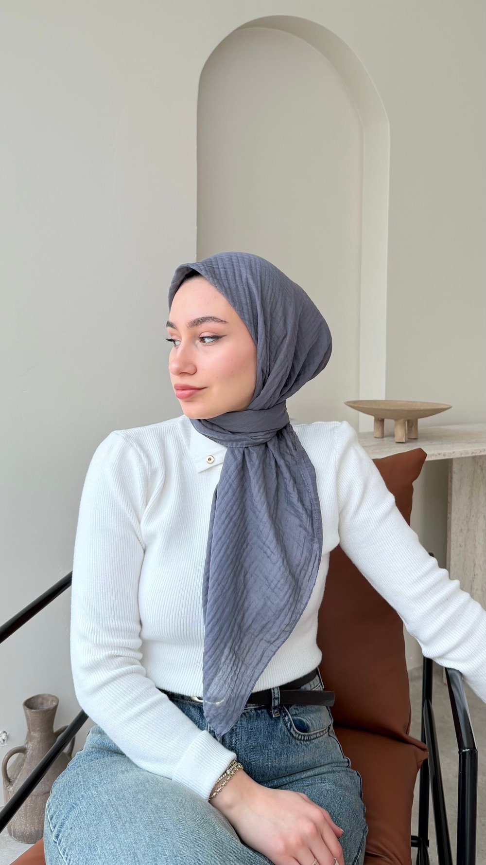 Perla Müslin Eşarp - Koyu Gri
