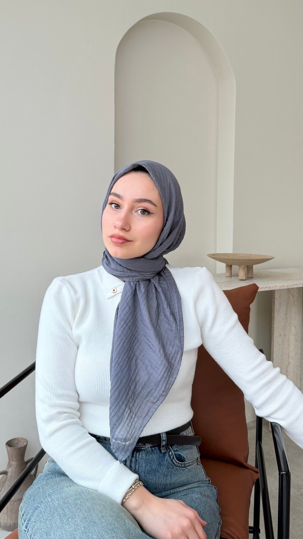 Perla Müslin Eşarp - Koyu Gri