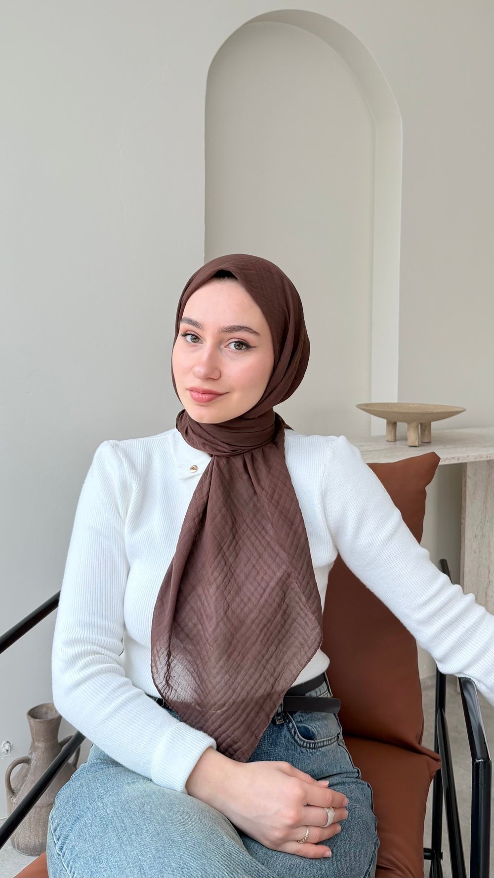 Perla Müslin Eşarp - Koyu Kahve