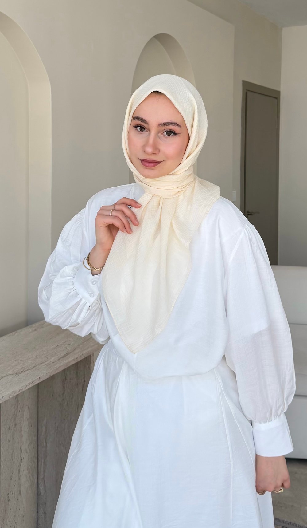 Perla Müslin Eşarp - Krem