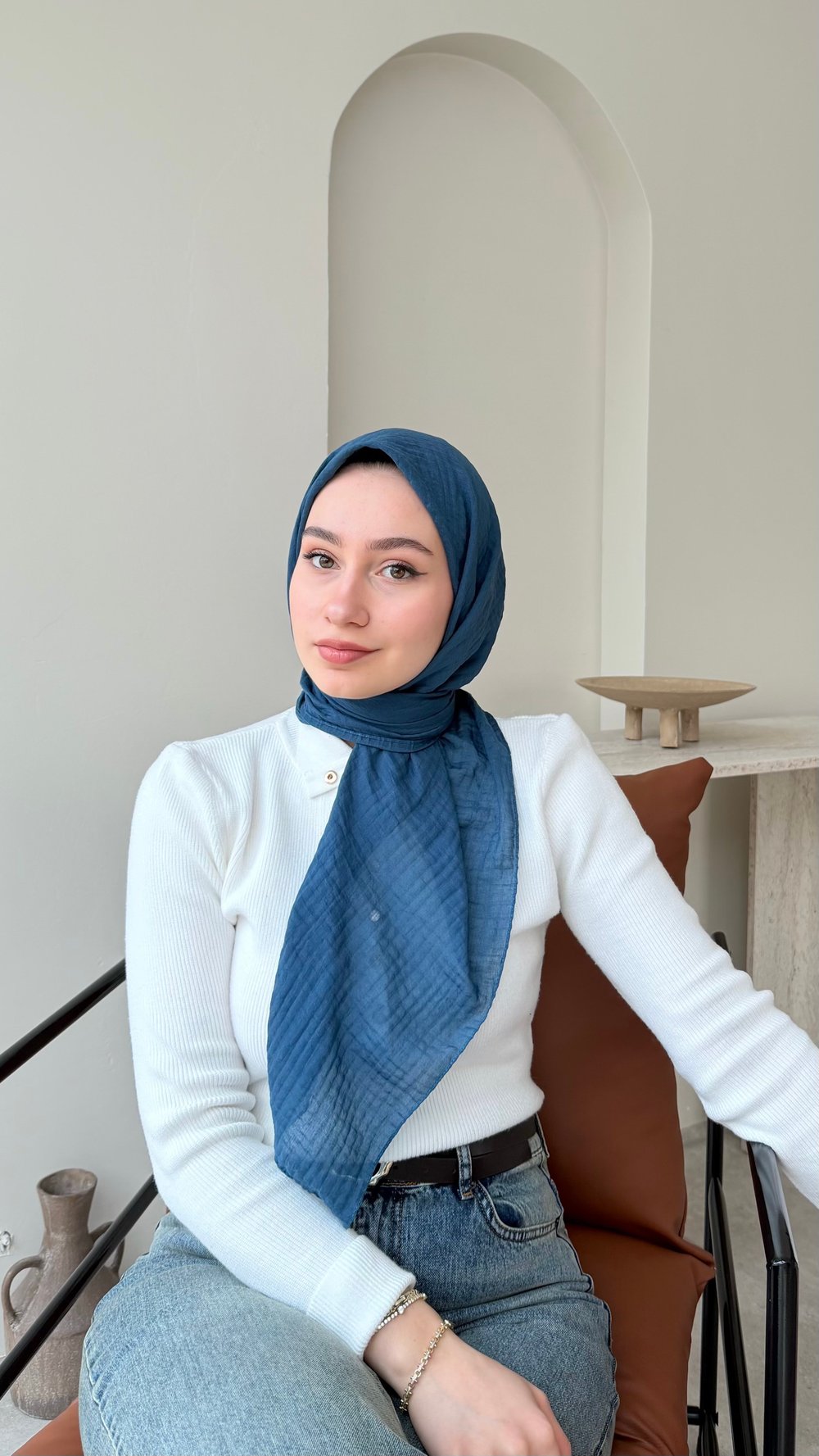 Perla Müslin Eşarp - Petrol Mavisi
