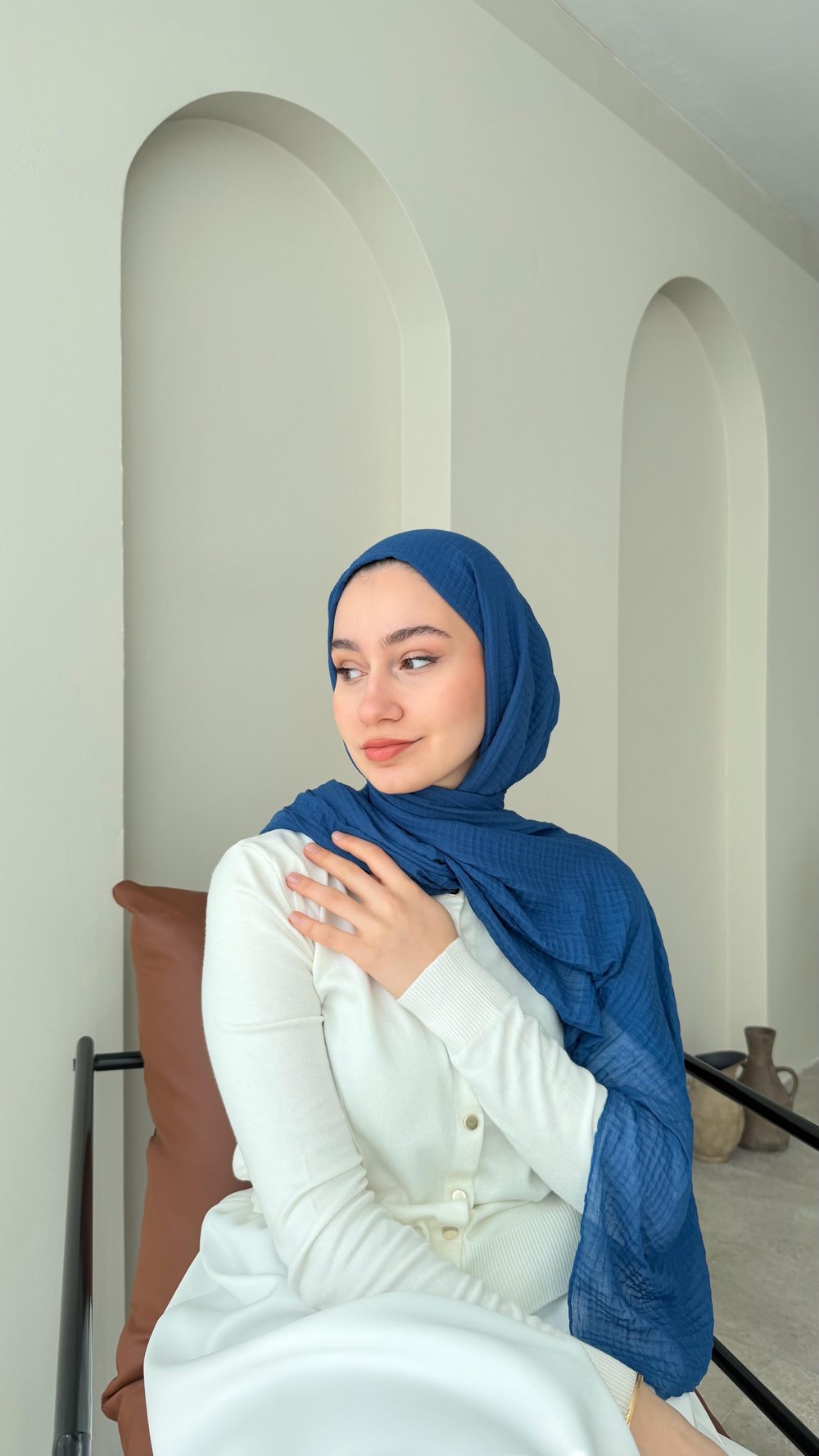 Perla Müslin Şal - Açık Lacivert