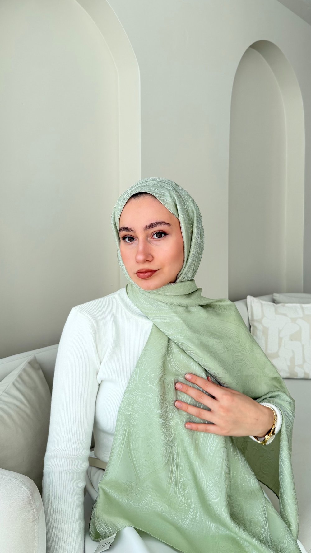 Retro Vual Jakar Şal - Mint Yeşili