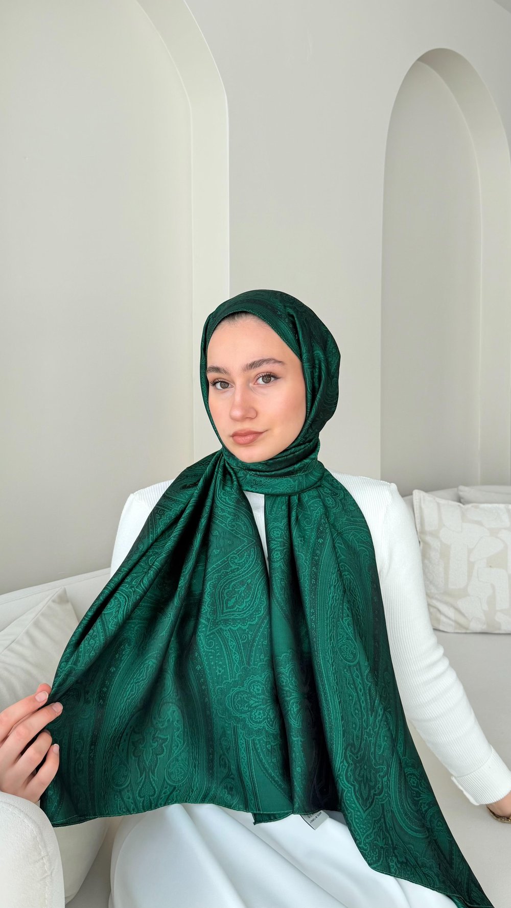 Retro Vual Jakar Şal-Zümrüt Yeşili