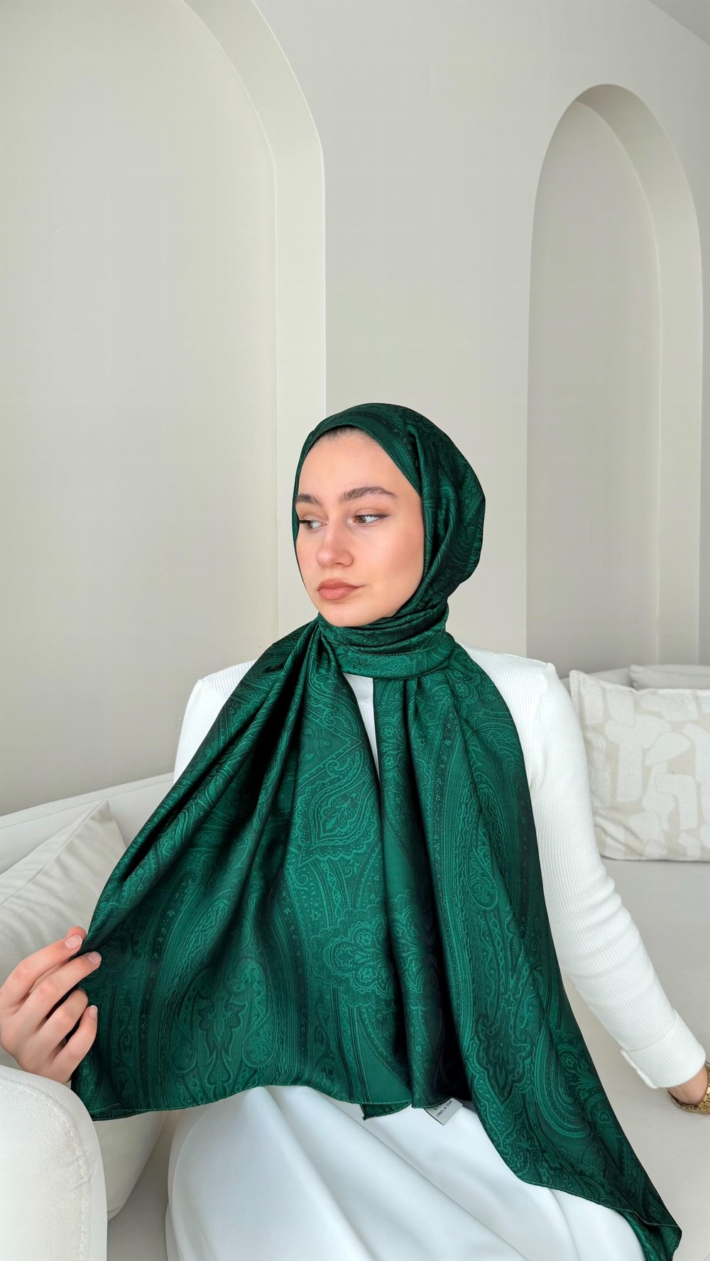 Retro Vual Jakar Şal-Zümrüt Yeşili
