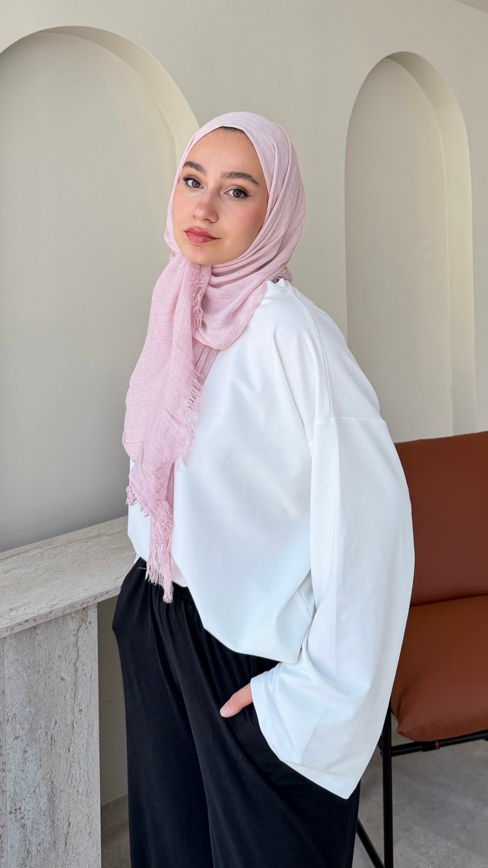 Santa Voile Şal - Toz Pembe
