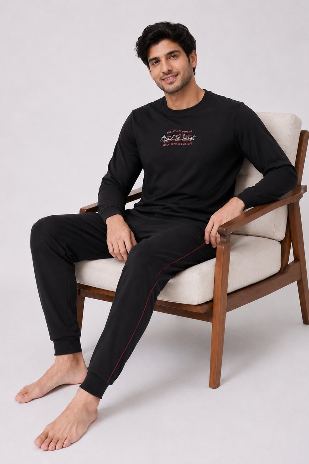 Erkek Uzun Kol %100 Pamuk Pijama Takımı Siyah
