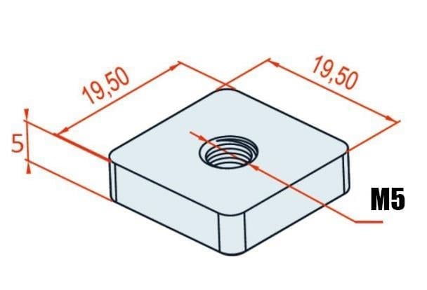 10 Kanal Sigma Profil Kare Somun(20x20x5 M5)