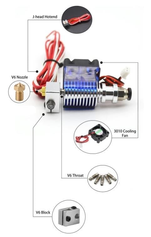 12v v6 Rakorlu Fanlı Hotend Set(4.1 Bore Barrel)