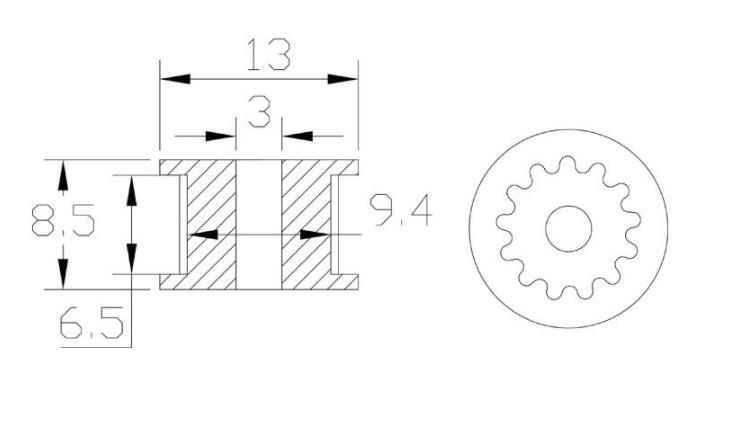3mm Gt2 16 Diş 6mm Kayış Avare Kasnak(Dişli)