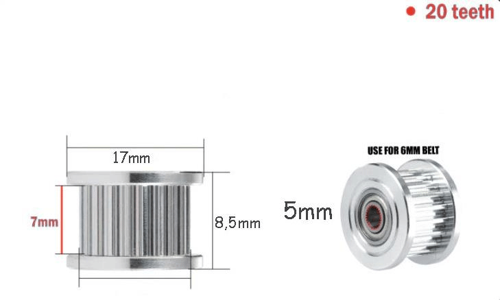 5mm Gt2 20 Diş 6mm Kayış Avare Kasnak(Dişli)