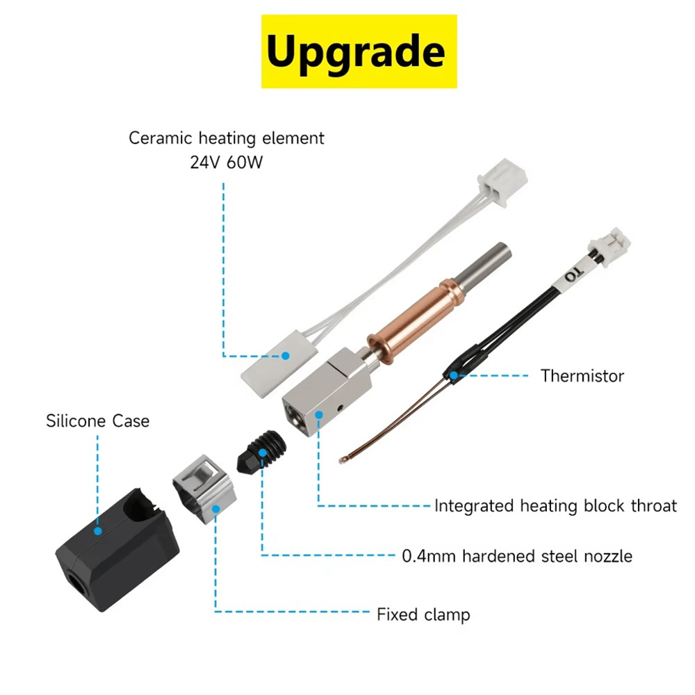 Anycubic Kobra 3 Yükseltilmiş Hotend Seti(Sertleştirilmiş Çelik Nozzle)-24v 60W