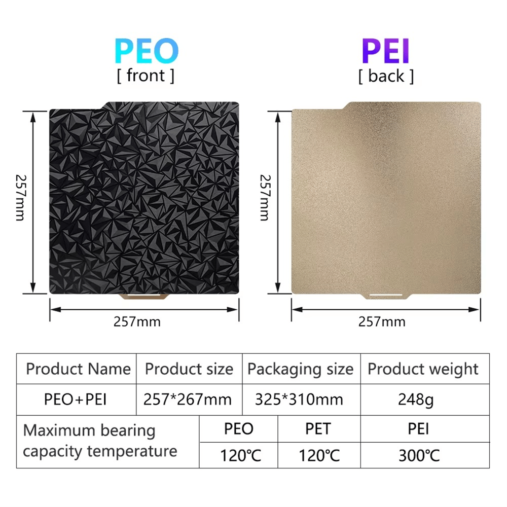 Bambu Lab X1 P1P Çift Taraflı Büyük Desenli Peo-Pei Kaplı Yay Çeliği Tabla-257x257mm