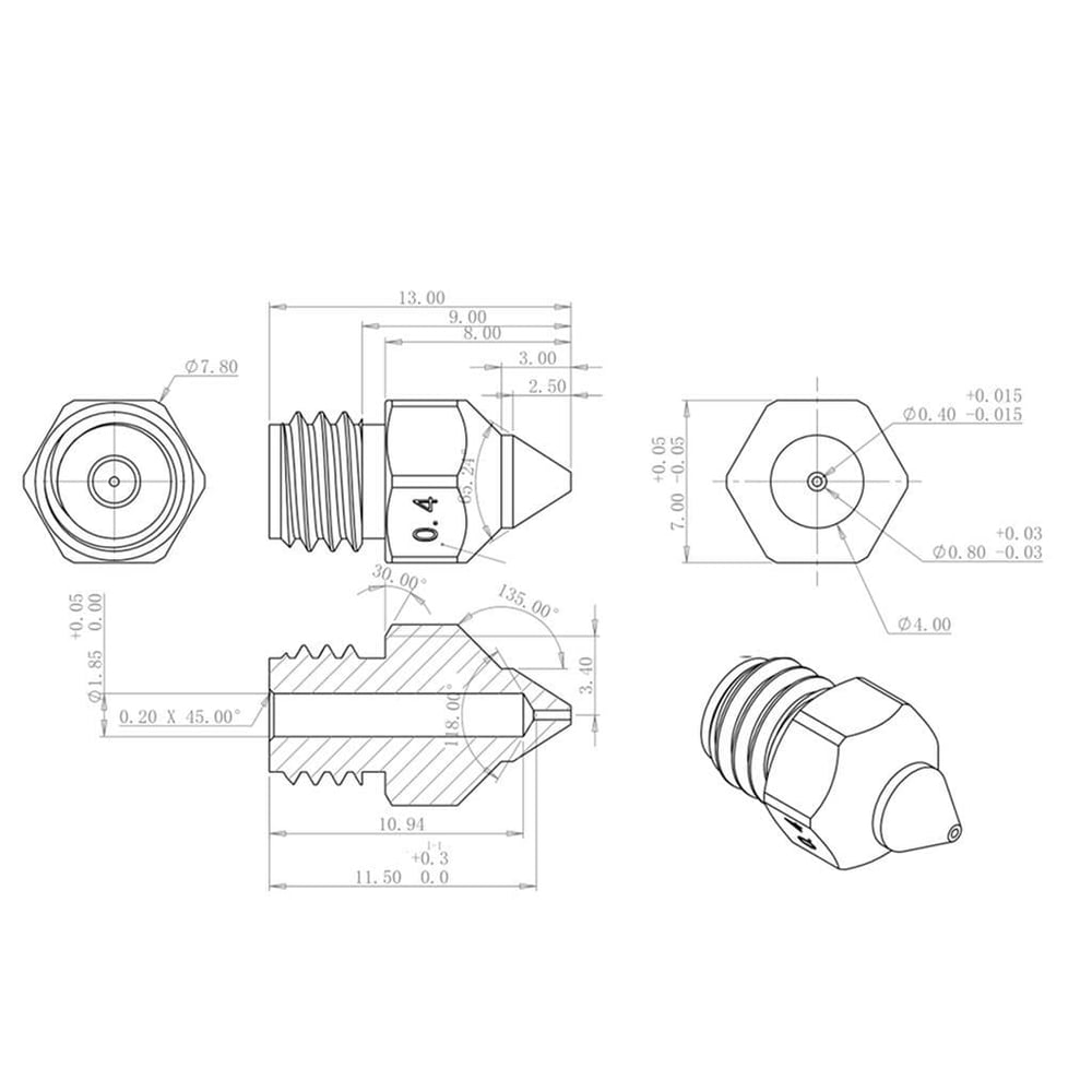 Creality Cr-6 SE-Max-Ender 3 S1 Uyumlu TTS MK Pirinç Nozzle(0.4mm)
