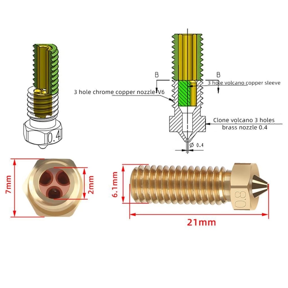 E3D Volcano CHT Pirinç Nozzle-Sidewinder X1-X2-Genius-Genius Pro-0.4mm
