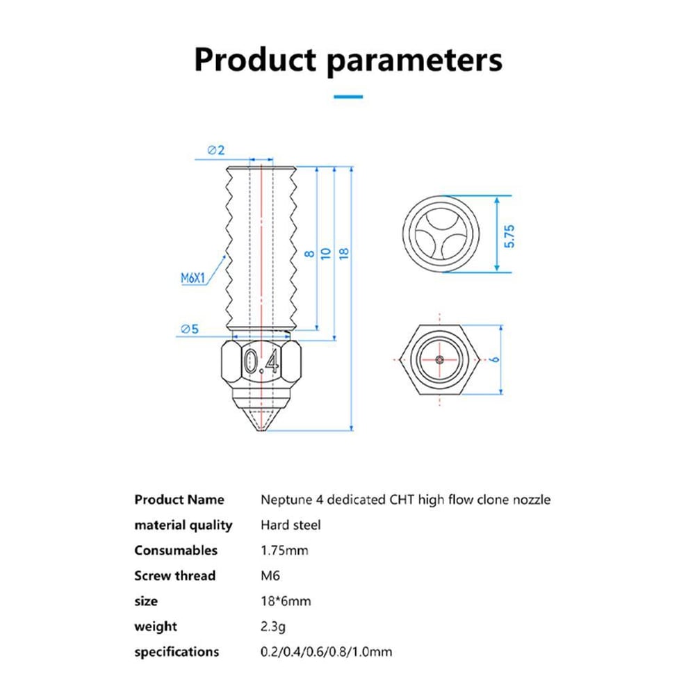 Elegoo Neptune 4-4 Pro Sertleştirilmiş CHT Çelik Nozzle 500°C(0.4mm)