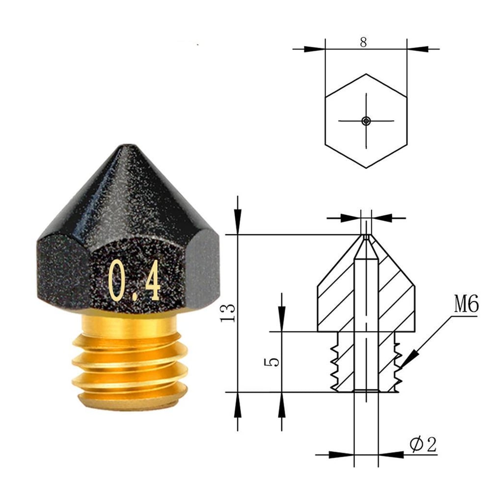 Mk8 Teflon Kaplı Pirinç Nozzle Creality Ender 3 Pro-V2-Cr10 Uyumlu(0.4mm)-Büyük Başlı