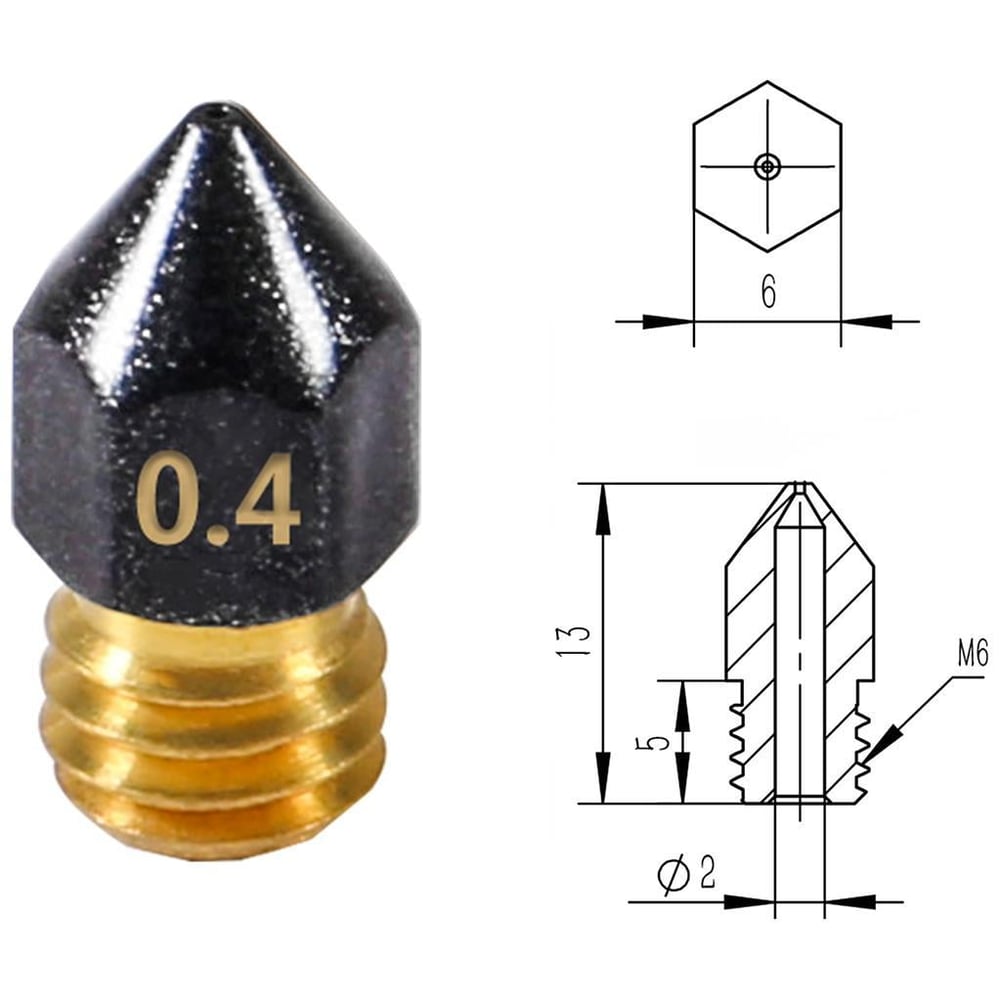 Mk8 Teflon Kaplı Pirinç Nozzle Creality Ender 3 Pro-V2-Cr10 Uyumlu(0.4mm)