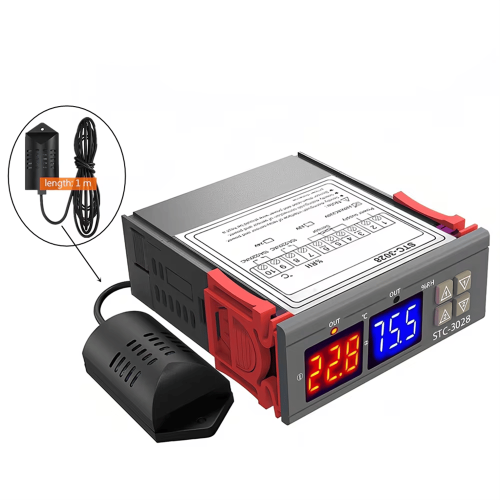 STC-3028 220V AC Çift Ekranlı Sıcaklık ve Nem Ölçer Problu Dijital Termostat