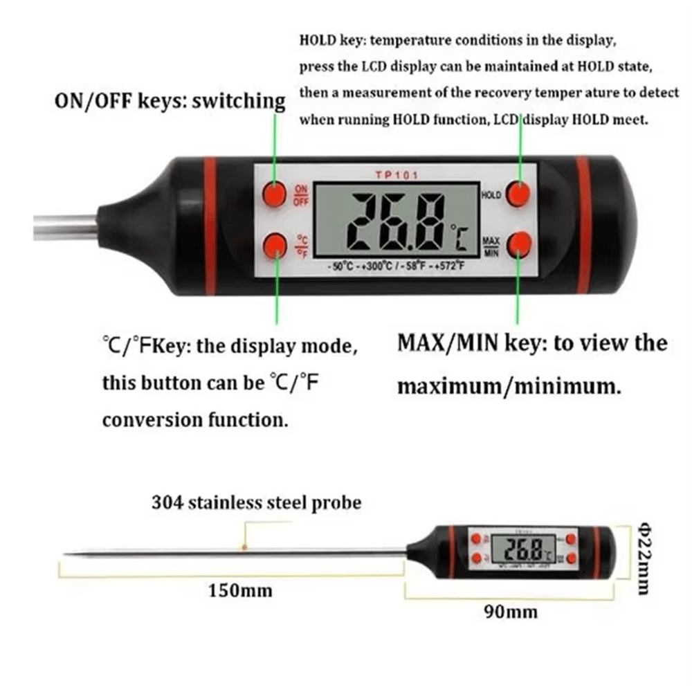 TP101 Gıda Termometresi-Elektronik Sıvı Sıcaklık Kalemi-Siyah
