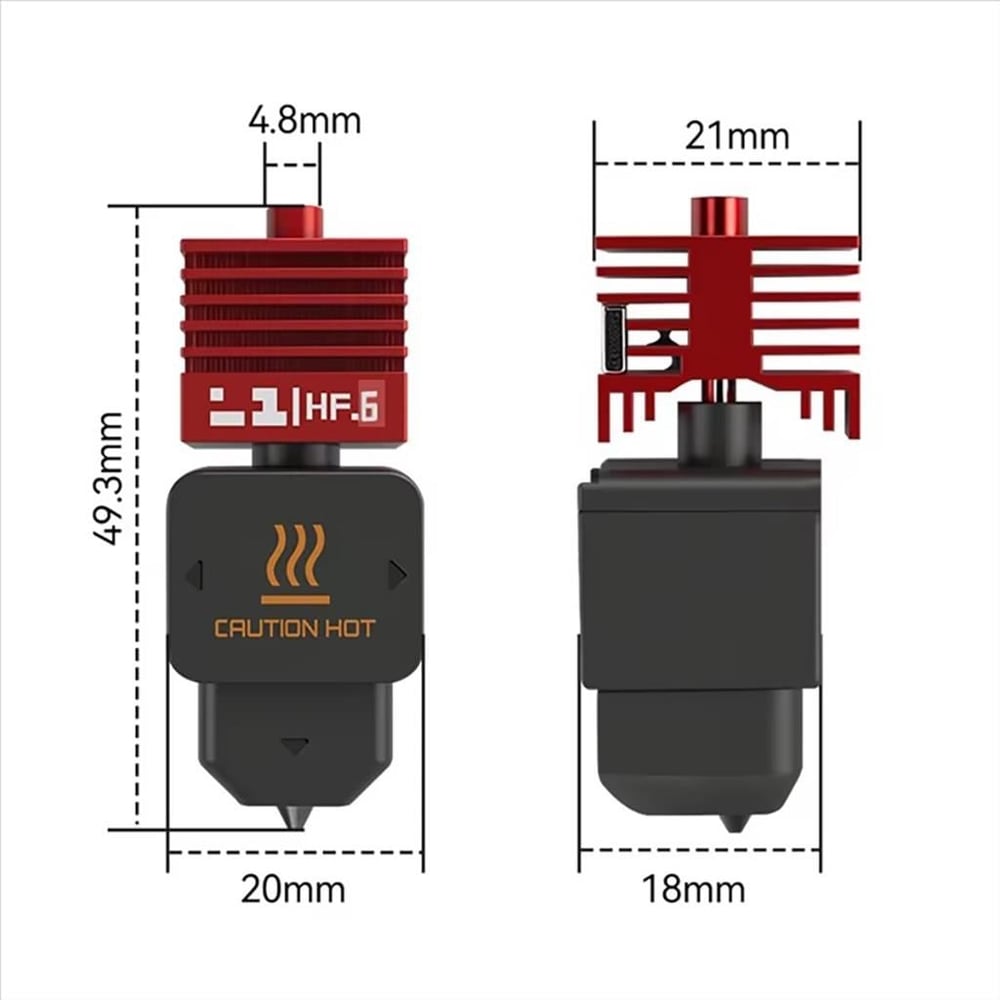 Bambu Lab H2S-H2D-H2C-P2S-A1-A1 Mini Yüksek Akışlı Sertleştirilmiş Çelik Hotend Kiti-Kırmızı-0.6mm