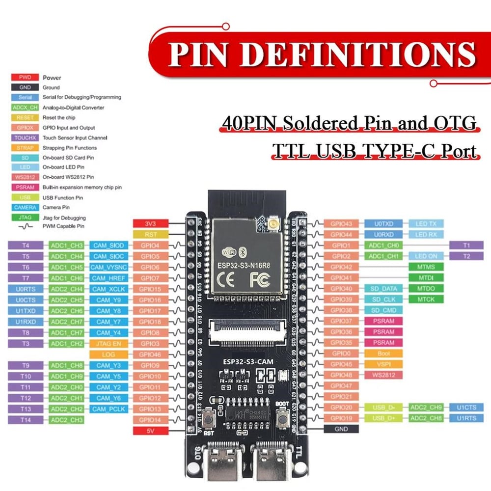 ESP32 S3 N16R8+2.8 Inch TFT SPI 240x320+ESP32-S3 Geliştirme Kartı V1.3(3Lü Set)